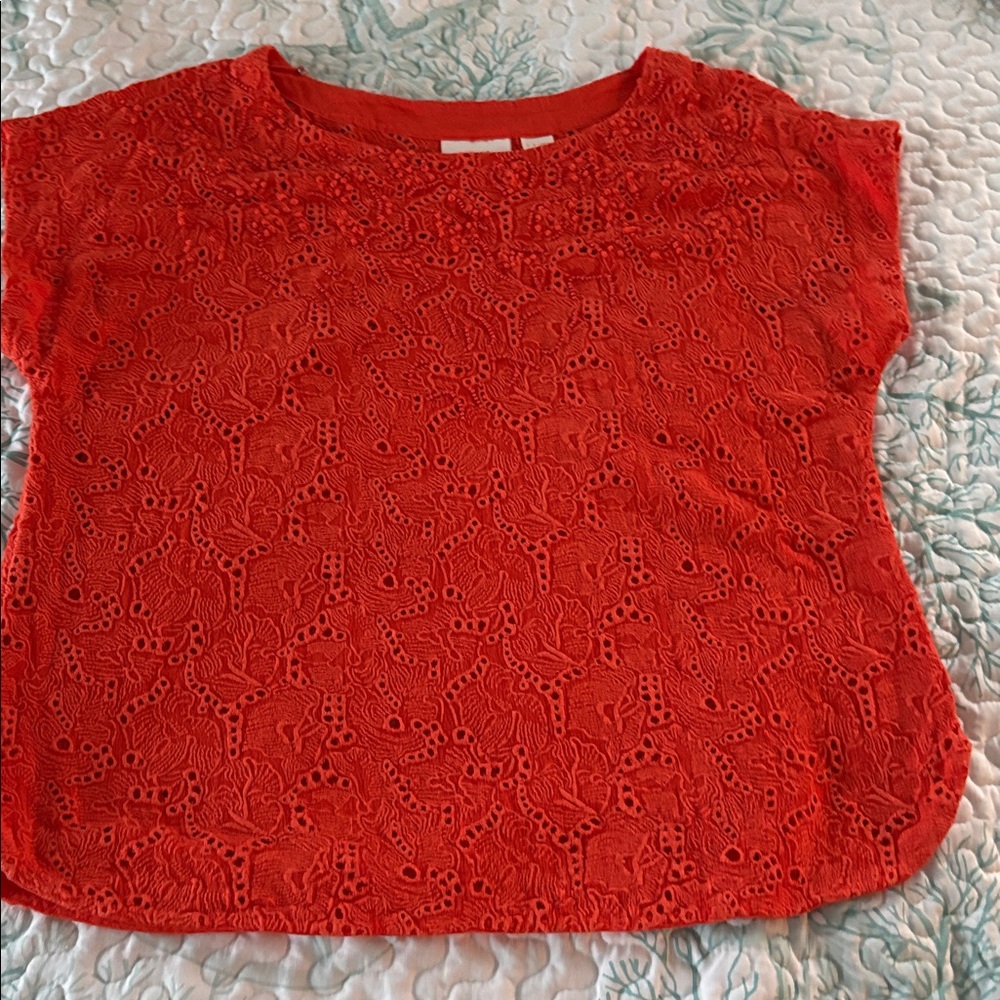 Anthropologie | Maeve | Karine Beaded Eyelet Short Sleeve Top Orange Size 8- NFS